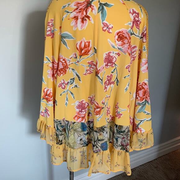 EUC Adorable Yellow Floral Multi Multi-Use Beach Swim Cover Up Kimono One Size - Picture 4 of 4